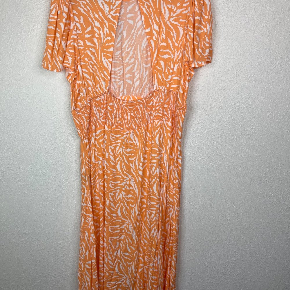 NEW AFRM Jamie Print Open Back Short Sleeve Dress In Coral Zebra Size XXL - Picture 4 of 6